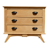 Très charmante petite commode en chêne à pieds compas style scandinave
