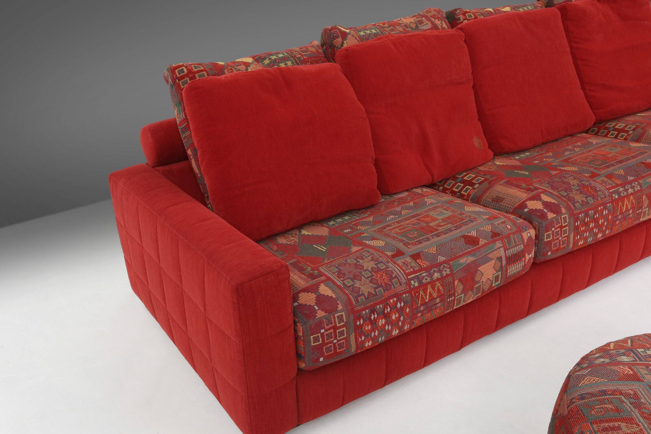 Modular Sofa in Red and Patterned Upholstery by Roche Bobois, France 1980s