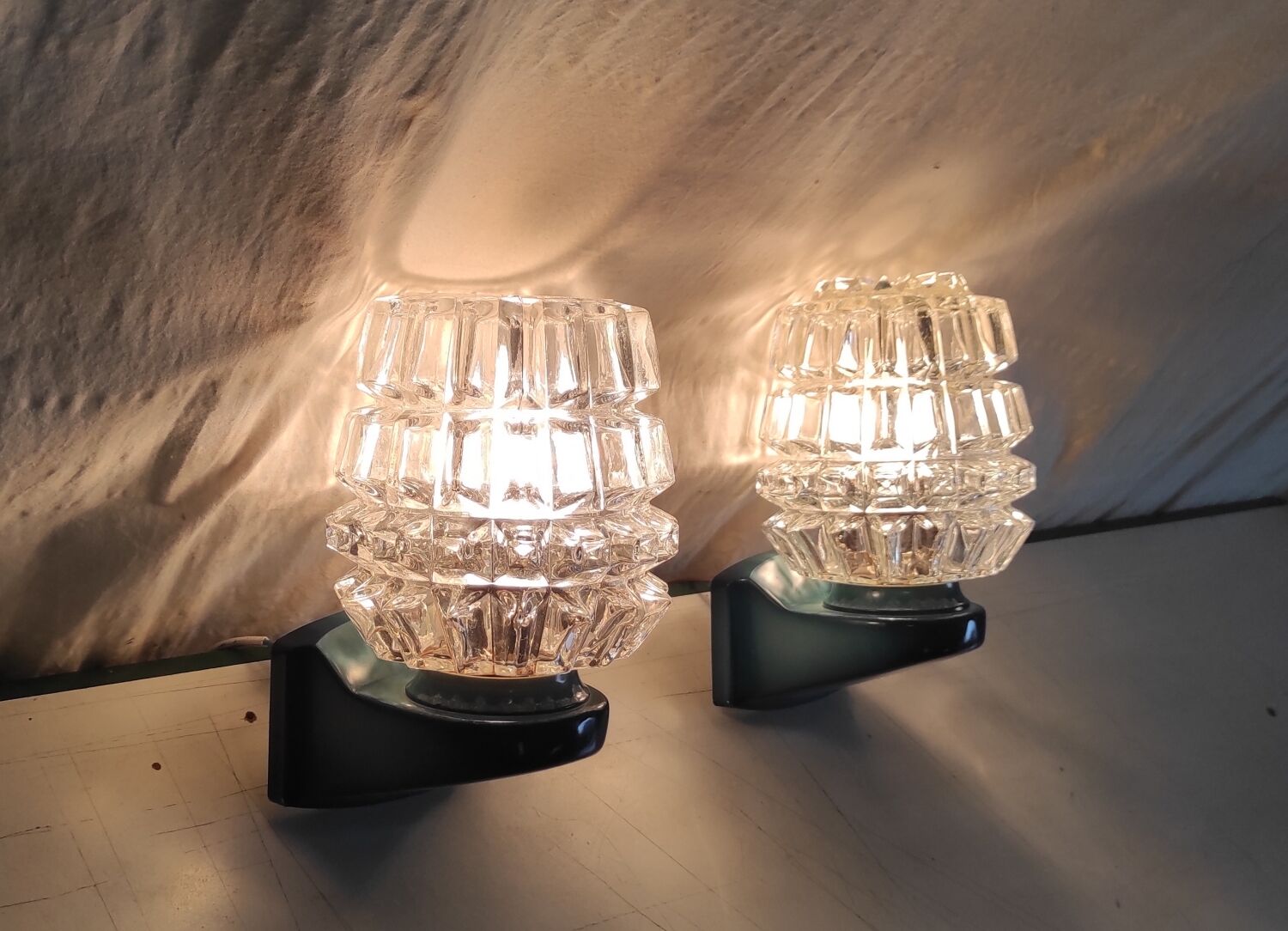 Blue glass and plastic wall lights - 1970s