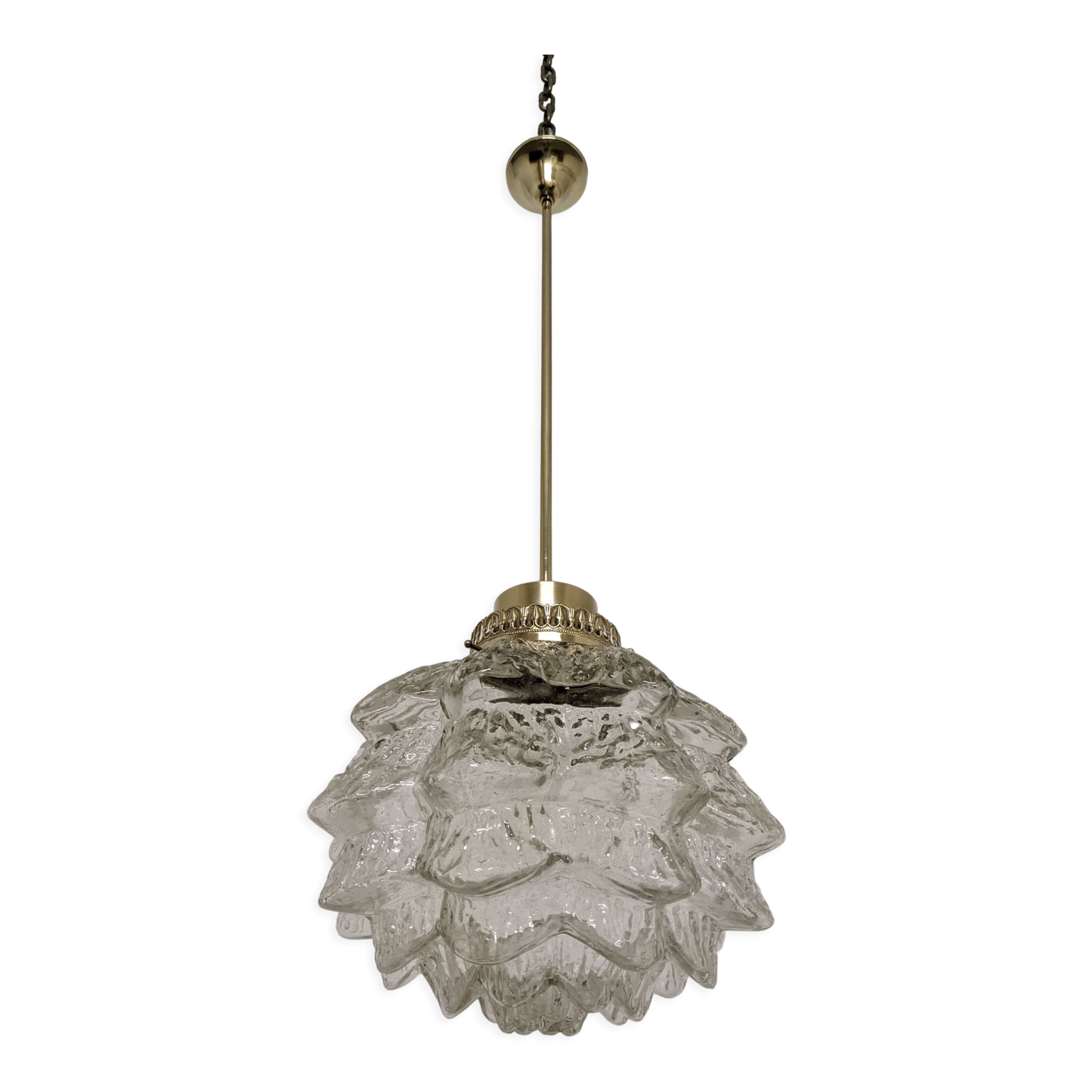 Glass and brass flower pendant lamp in art deco style