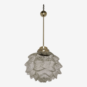 Glass and brass flower pendant lamp in art deco style