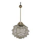 Glass and brass flower pendant lamp in art deco style