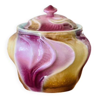 Pot à tabac antique d'époque Art Nouveau signé Sarreguemines, en majolique