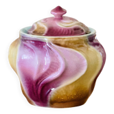 Antique tobacco pot from the Art Nouveau period signed Sarreguemines, in majolica.