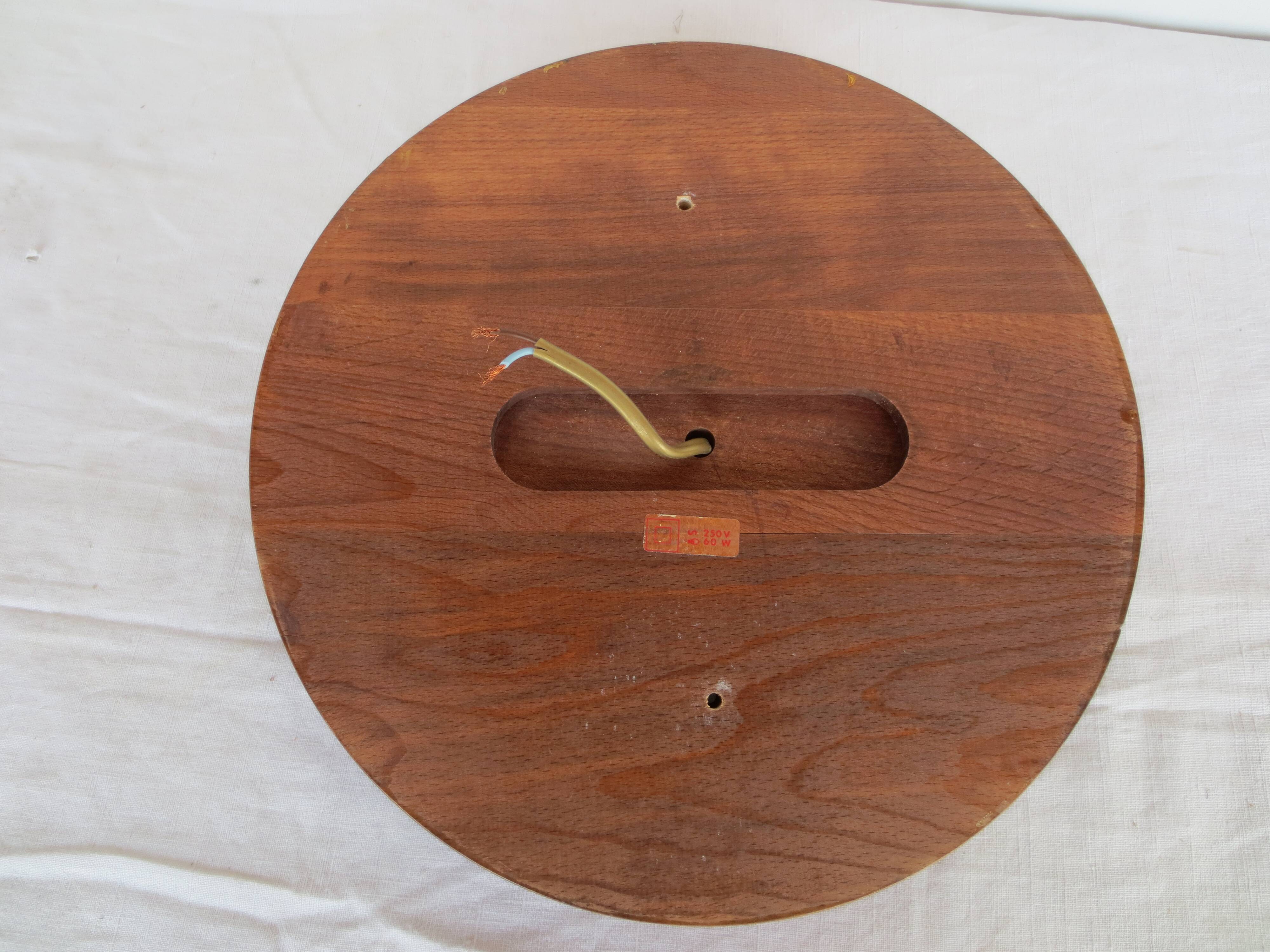 Plafonnier, applique murale ronde en verre taillé sur socle en bois