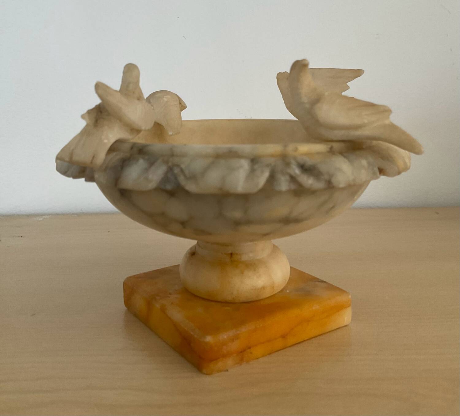 Vintage alabaster bird bath trinket dish