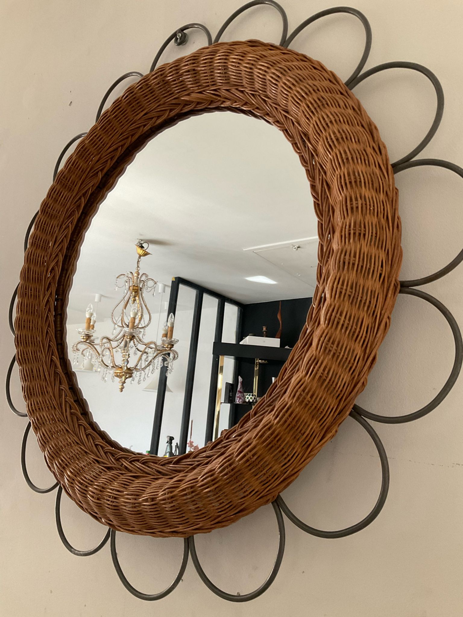 Miroir vintage en rotin