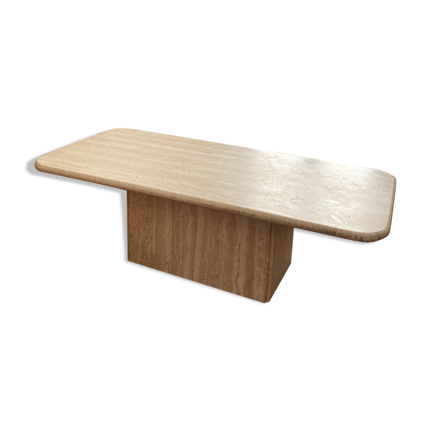 Minimalist design coffee table in unbleached travertine stone