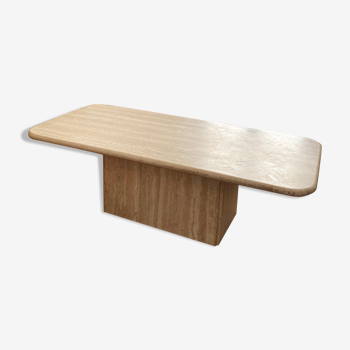 Table basse design minimaliste en pierre de travertin écru