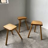 Set of 3 oak tripod stools