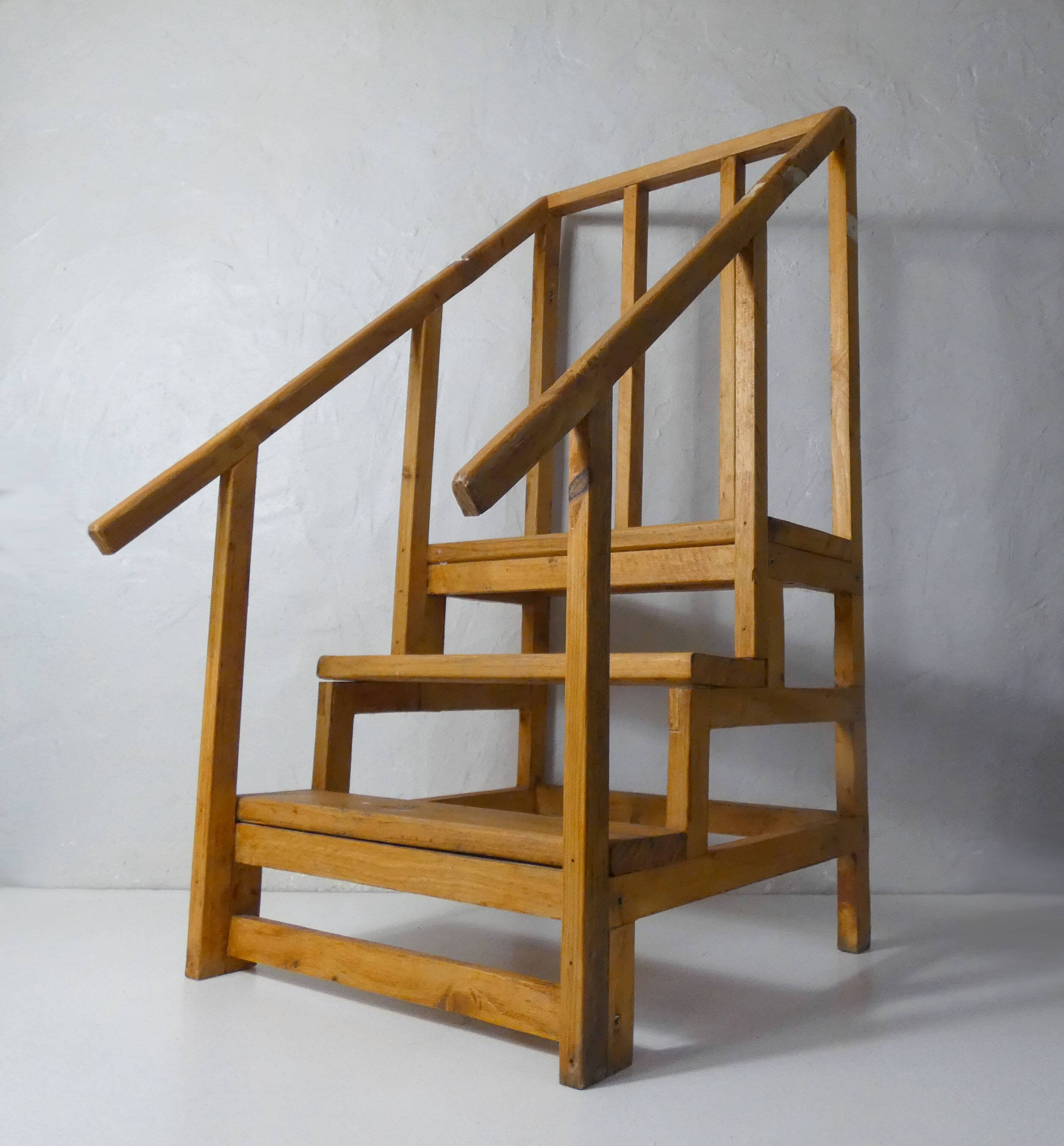 vintage wooden library staircase