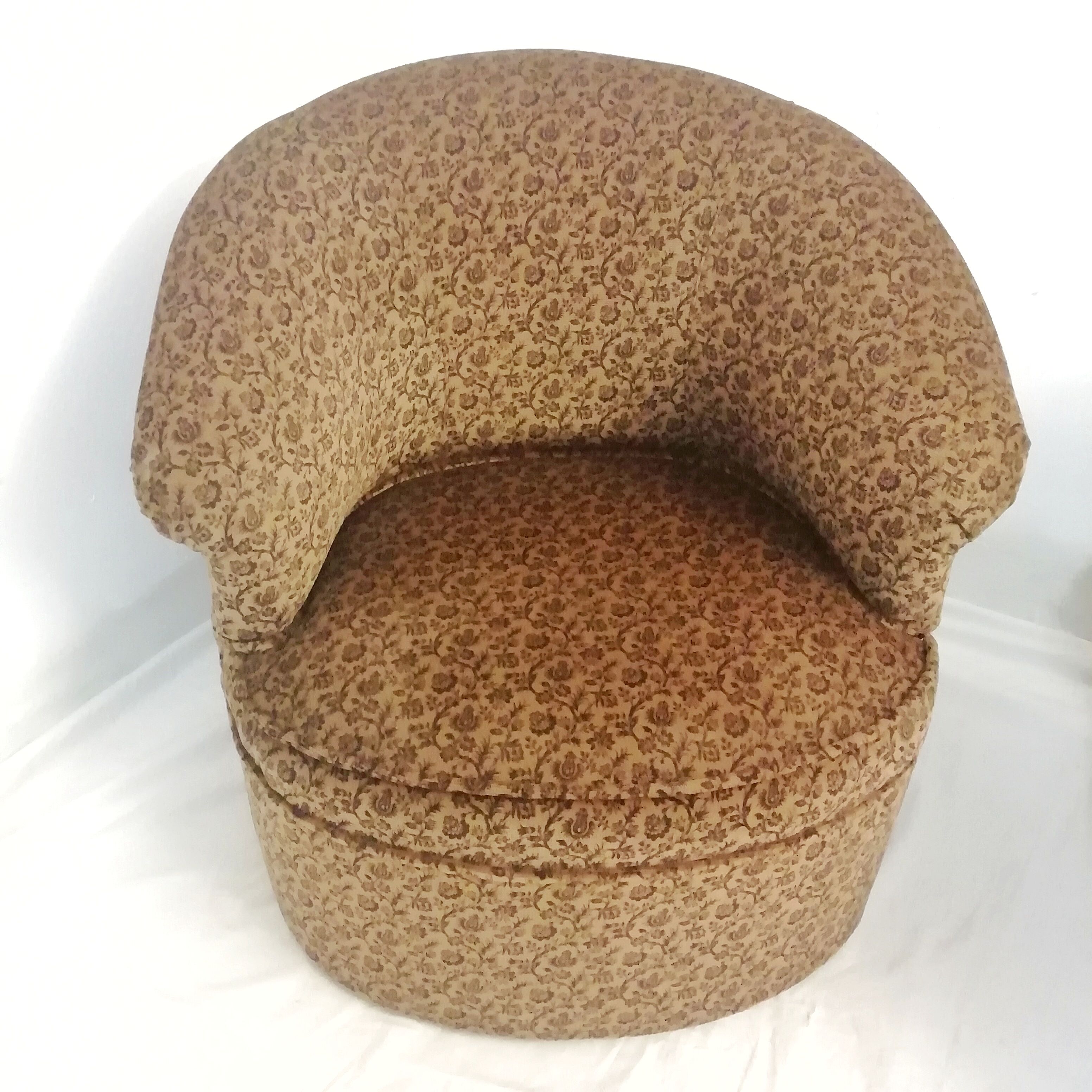 Armchairs with floral print of corduroy fabric. 1980s.