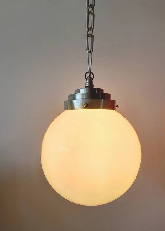 Art Deco white opaline glass globe pendant light