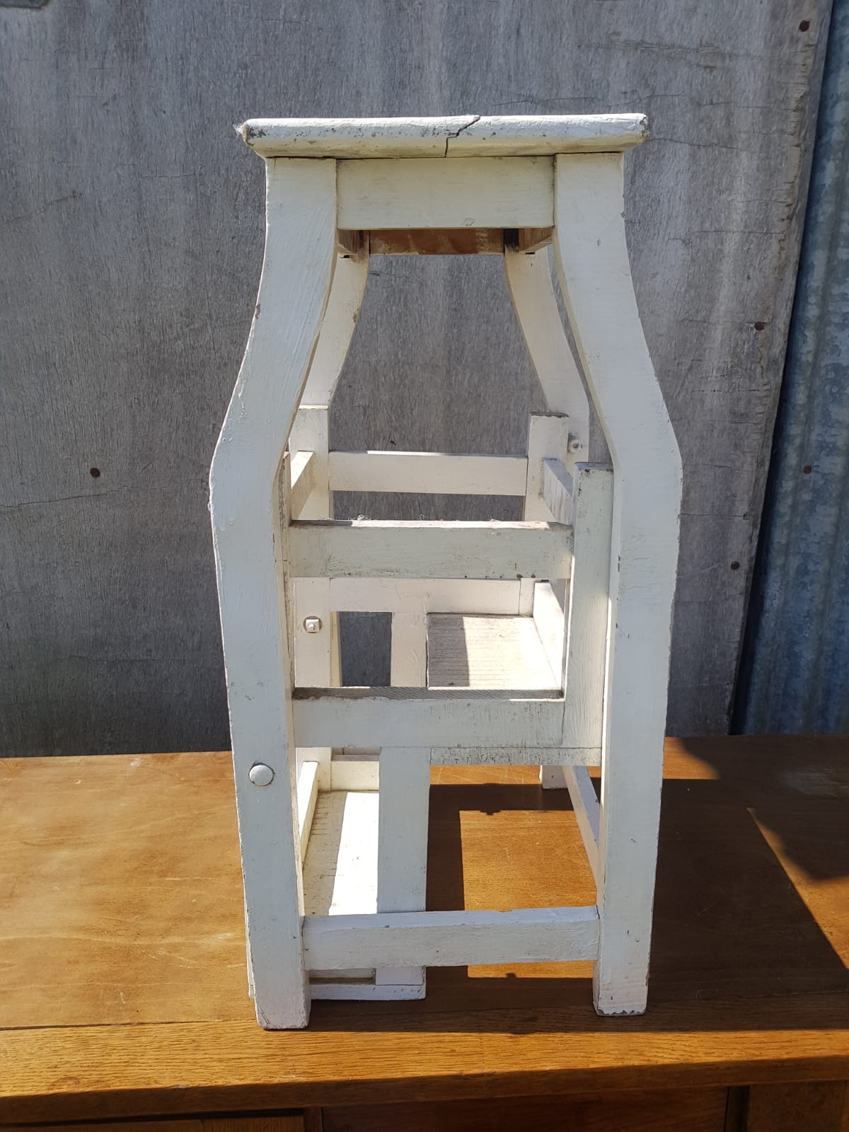 Former Escabeau Tabouret 3 Marches Bois White Escamotable Vintage