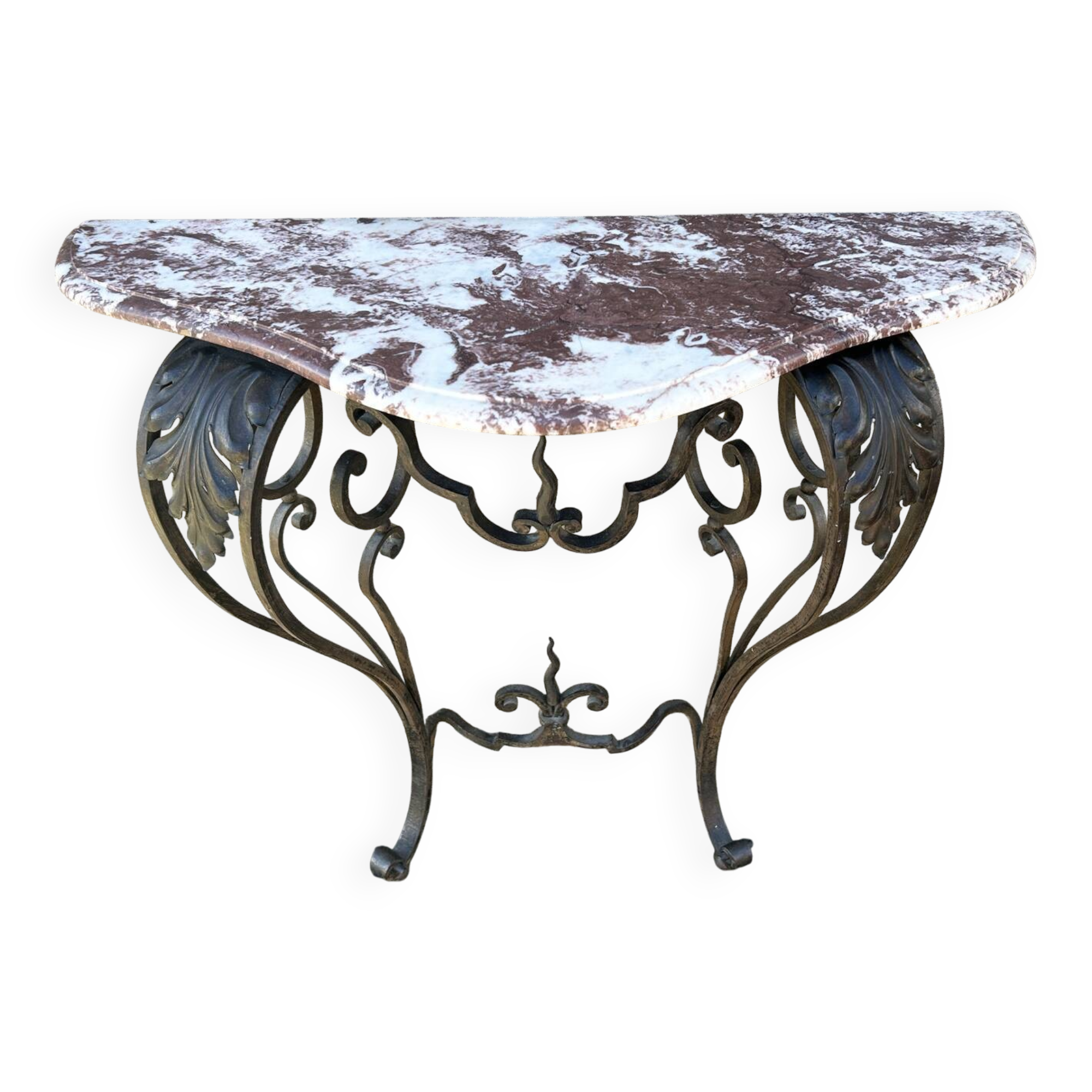 Wrought iron console, marble, 20th century
