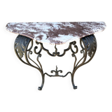 Console en fer forgé et marbre, XXème s