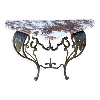 Wrought iron console, marble, 20th century