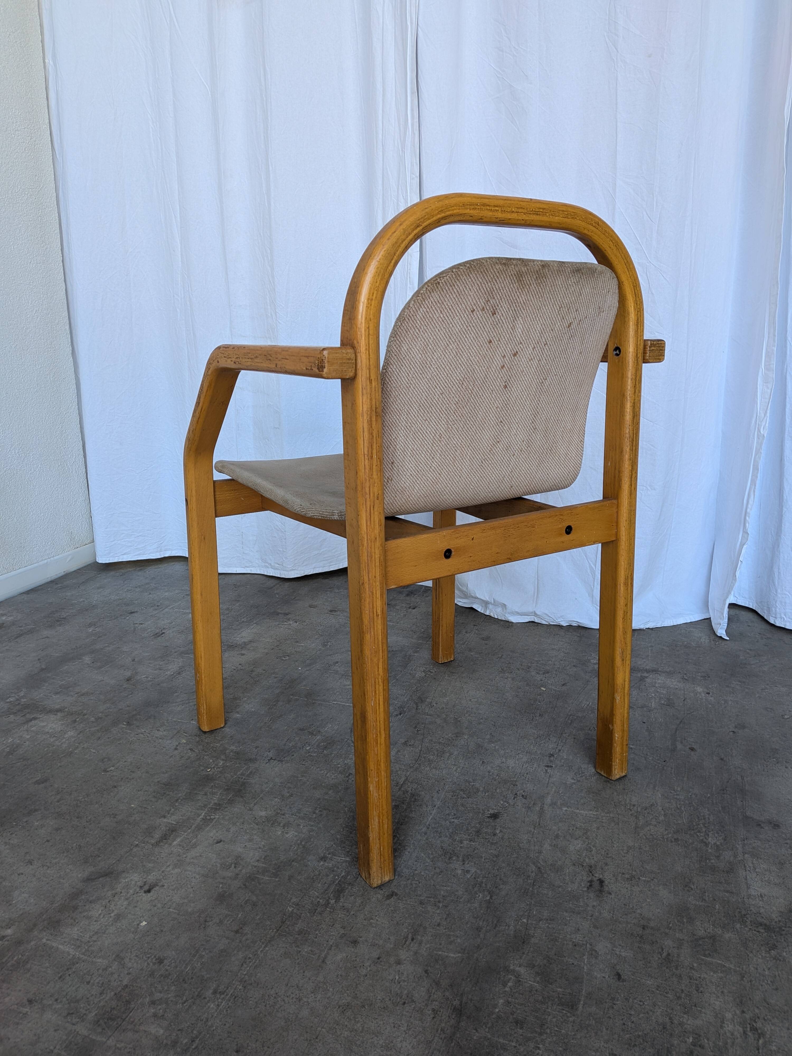 Vintage Beech Wood Dining Chair: 1970s Space Age Gray Fabric
