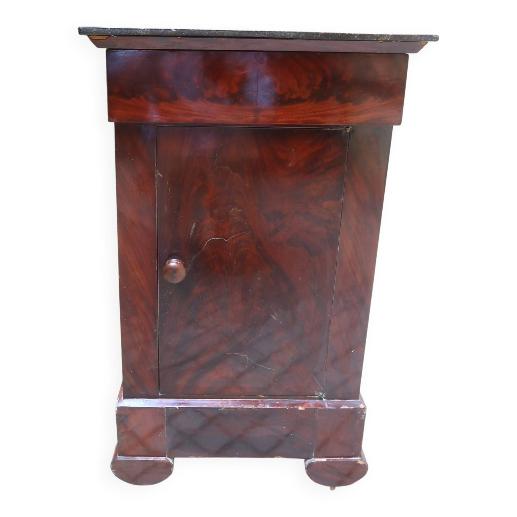 Mahogany bedside table with marble top