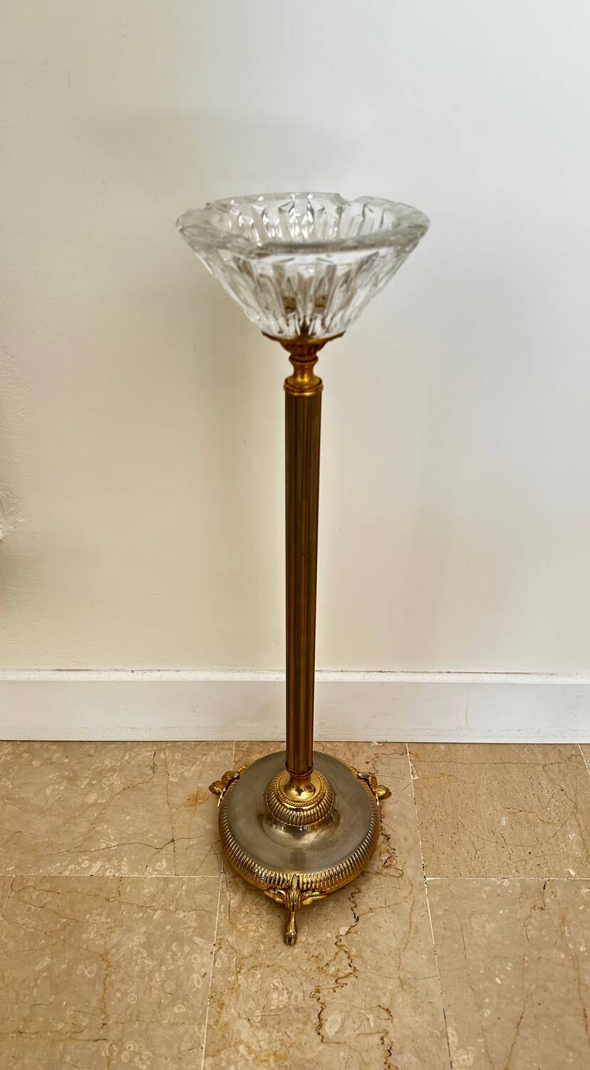 Cendrier sur pied laiton verre