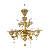 Venetian Murano-Style Chandelier in Transparent and Amber Glass with Flower
