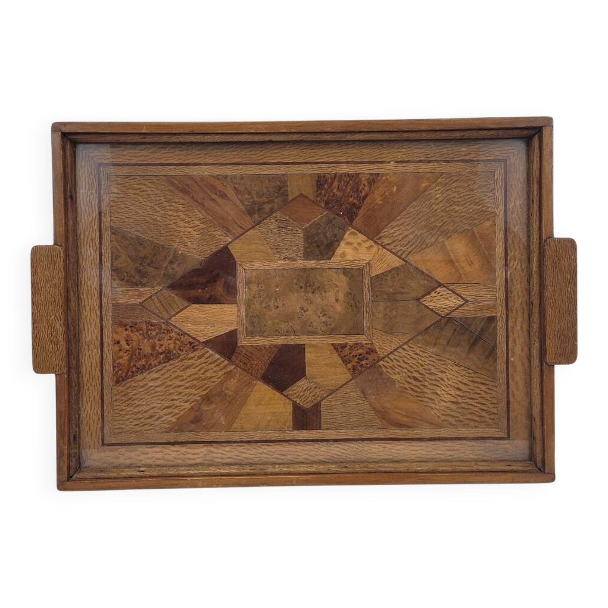 Bandeja Art Deco, Marquetería and crystal, 1950 – France