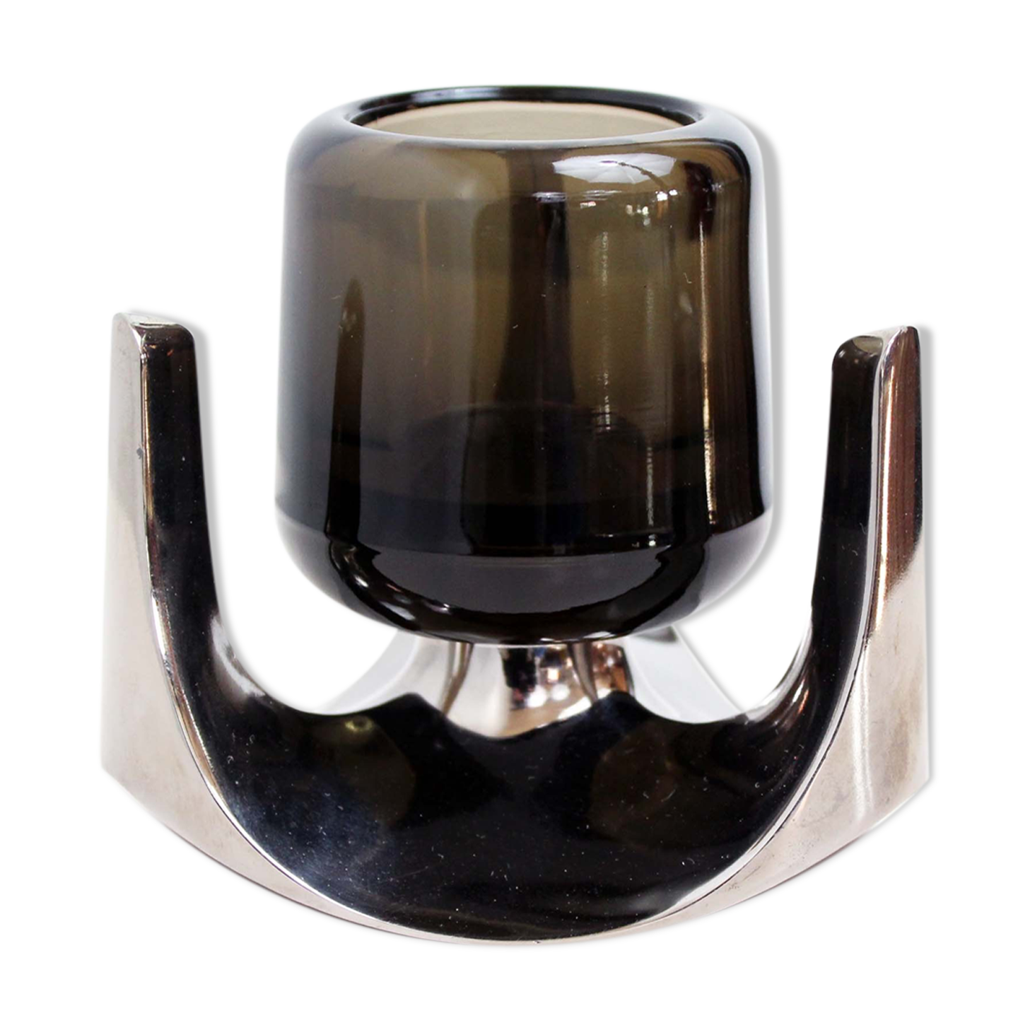 Bougeoir années 70 par Fritz Nagel en chrome et verre fumé