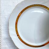 6 Vintage White and Gold Porcelain Dinner Plates Limoge France ADP "Ariane" - Elegant Antique French Tableware
