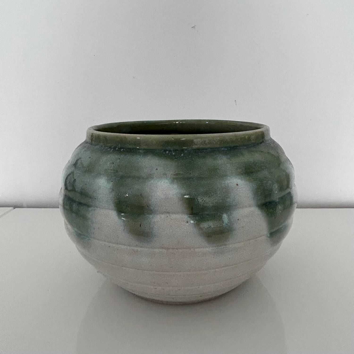 Green flamed stoneware pot