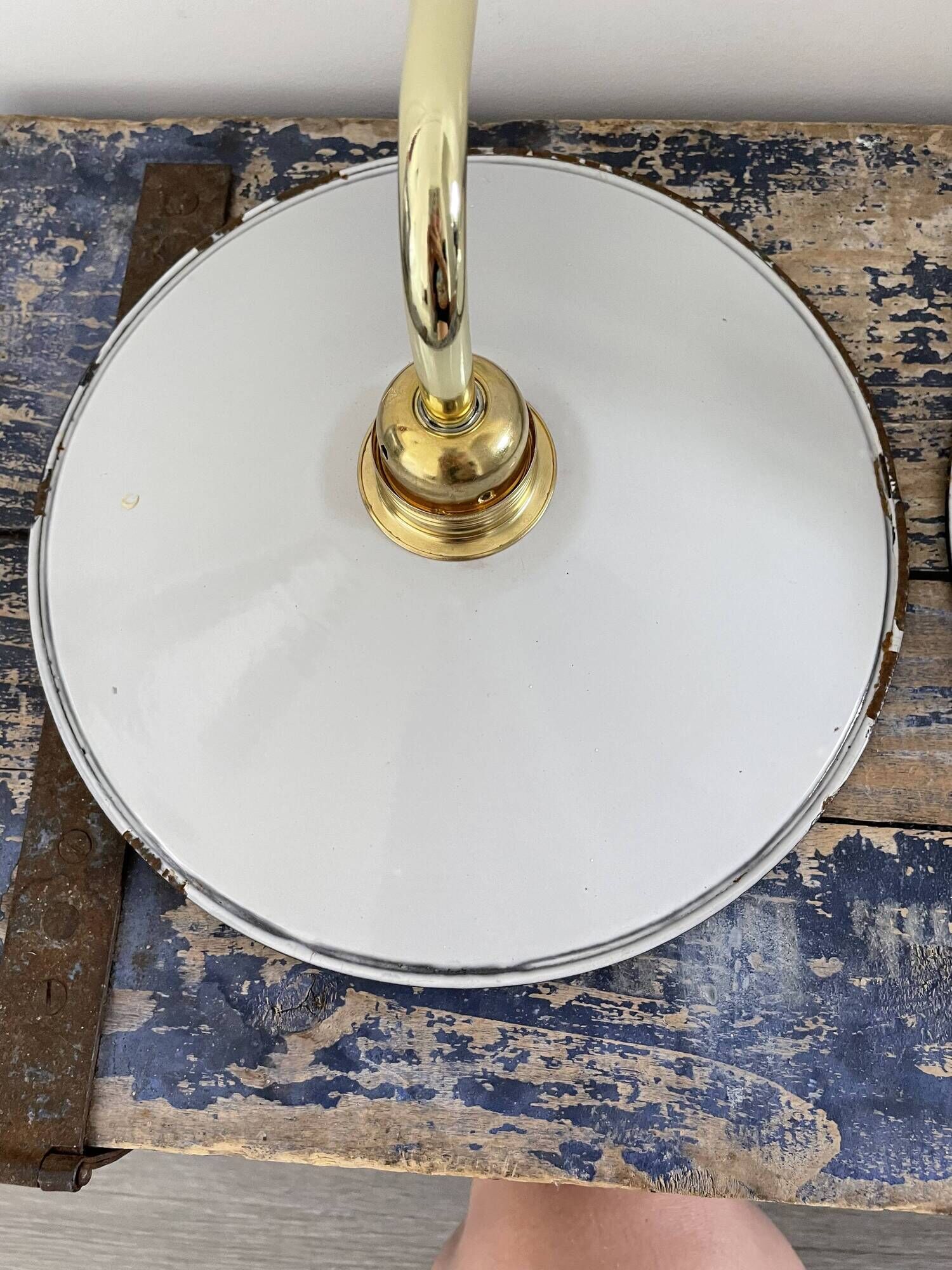 Pair of vintage wall lamps in enamelled sheet metal electrified to nine