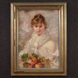 Signed Italian painting portrait of a young girl from the 20th century