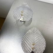 Pair of Murano frosted leaf sconces, textured glass & gilt details, Italy, 1970