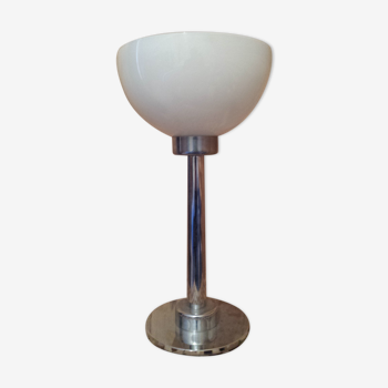 Chrome foot lamp, white opaline basin lampshade