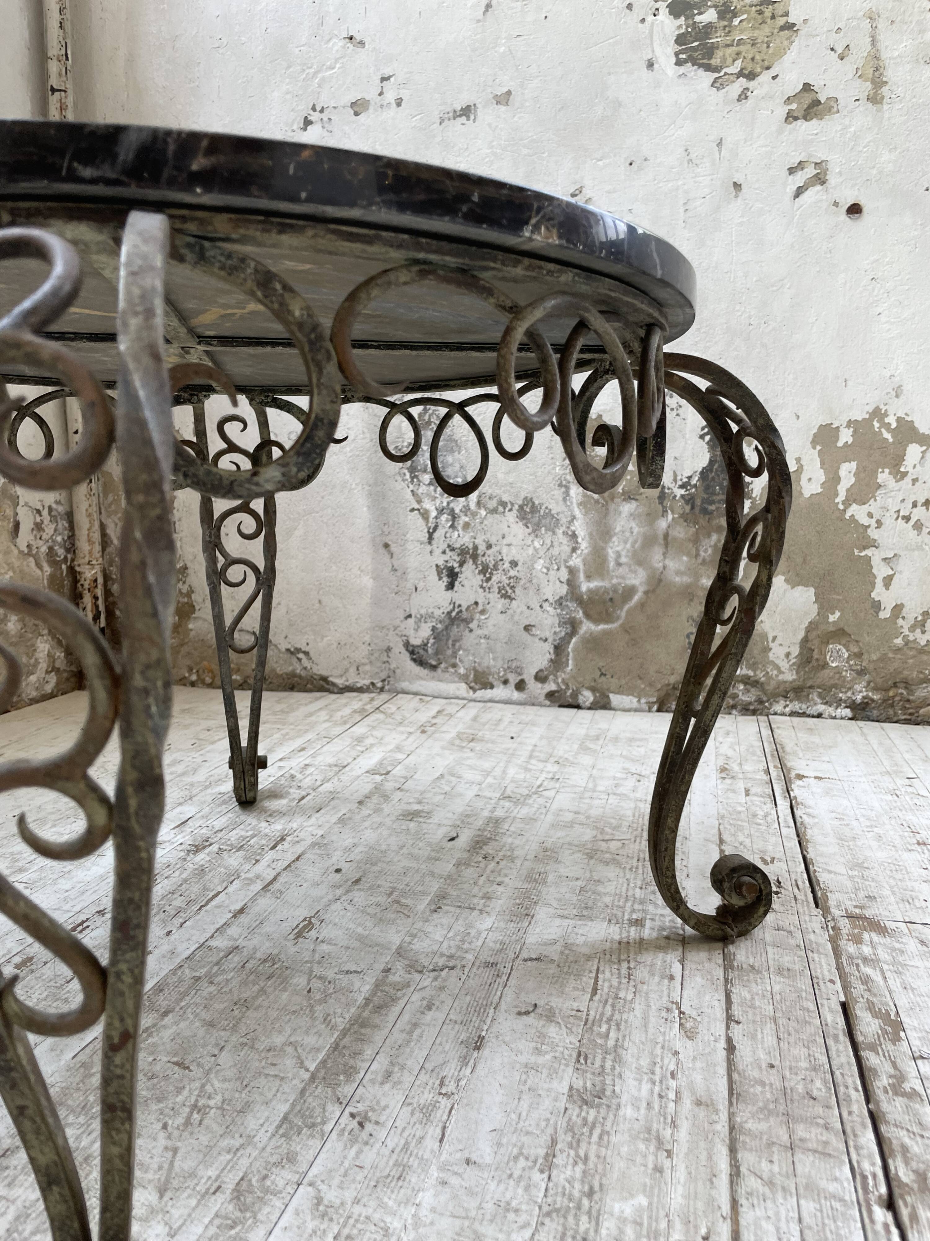 René Drouet coffee table in metal and black marble.