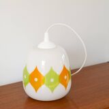 Suspension globe en opaline, à motifs psyché, blanc, vert et orange, 1970