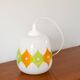 Suspension globe en opaline, à motifs psyché, blanc, vert et orange, 1970