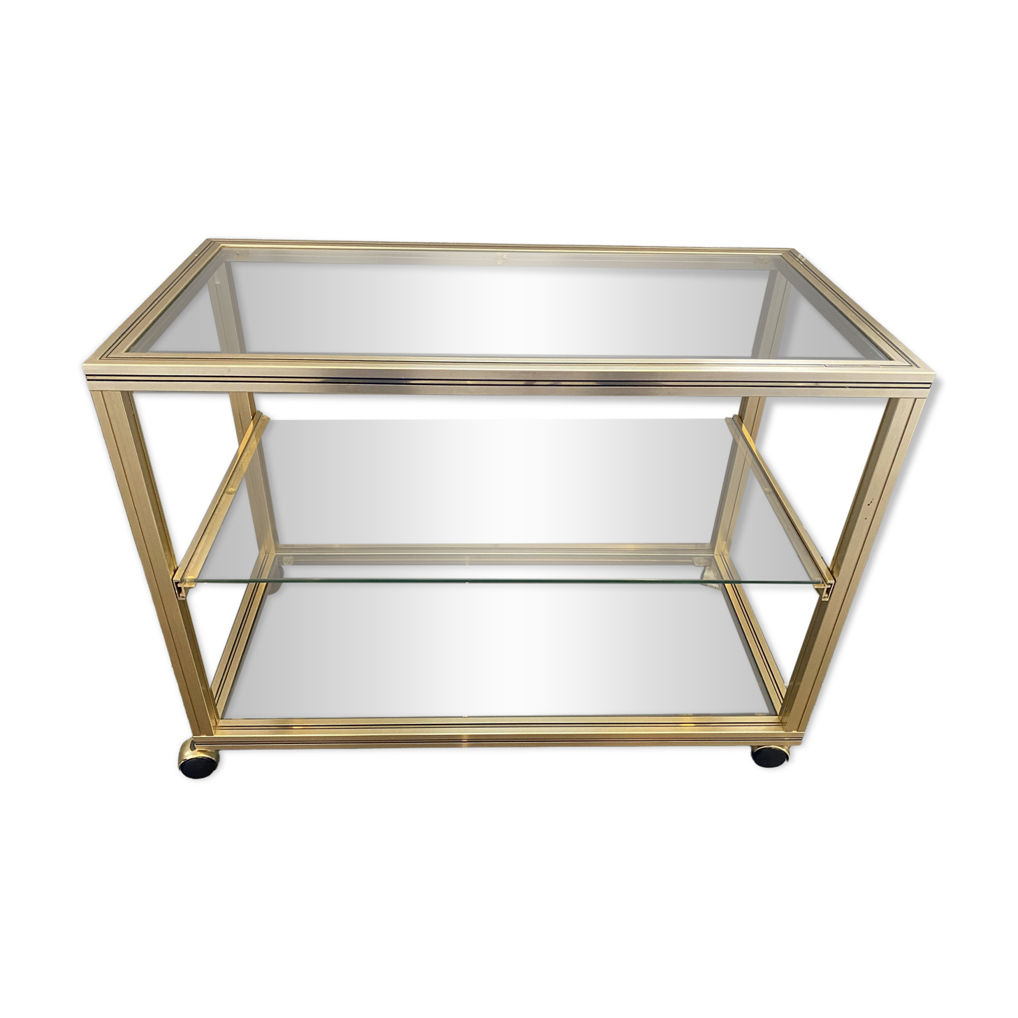 Television storage unit hi-fi video metal gold glass Pierre Vandel Paris 1970