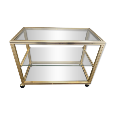 Meuble rangement télé hifi vidéo métal doré verre Pierre Vandel Paris 1970