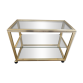 Television storage unit hi-fi video metal gold glass Pierre Vandel Paris 1970