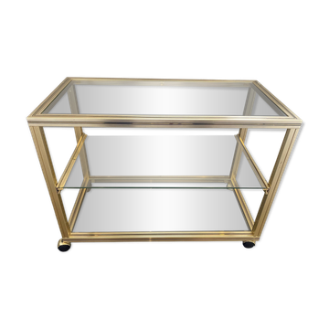Television storage unit hi-fi video metal gold glass Pierre Vandel Paris 1970
