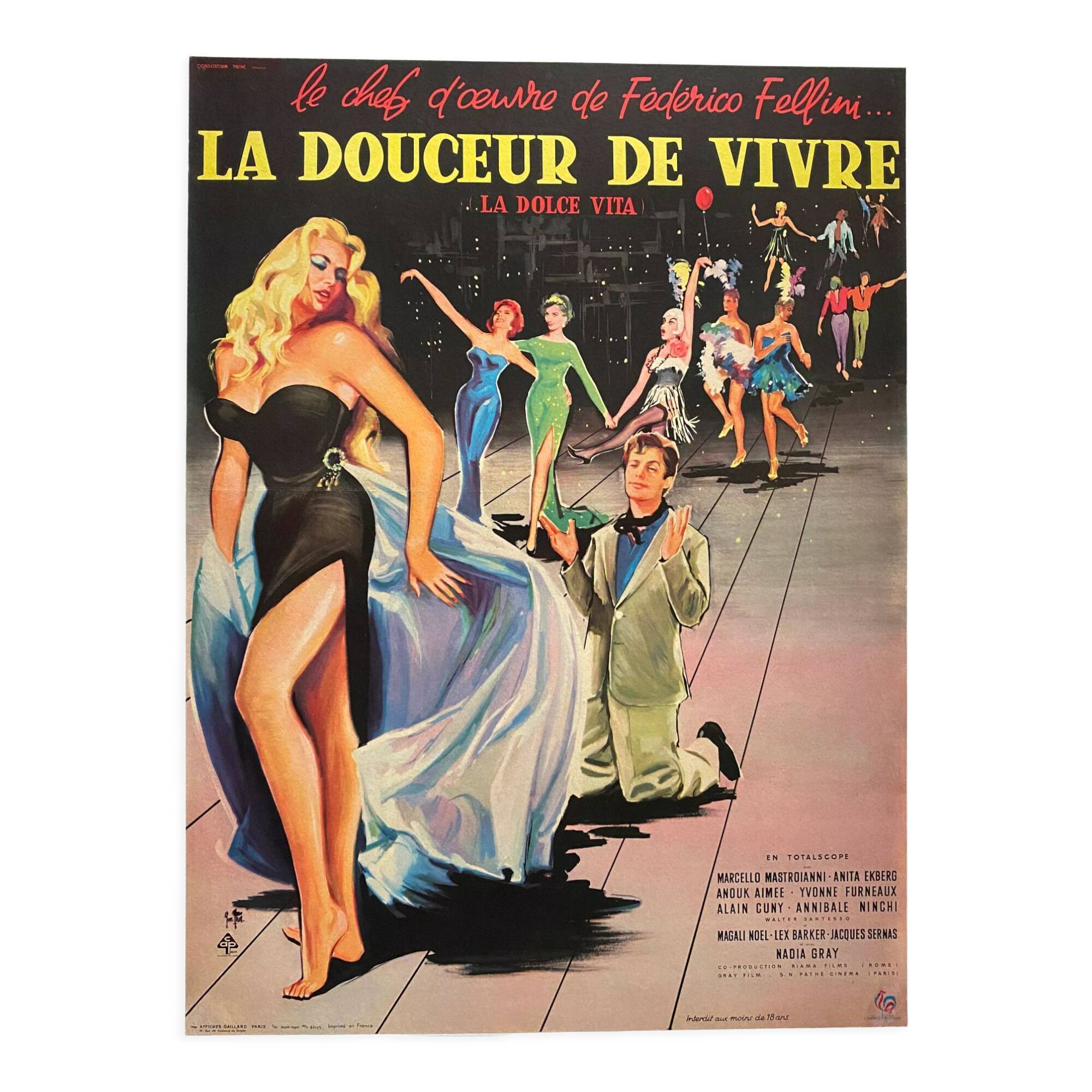 Original cinema poster La douceur de vivre Federico Fellini 1960