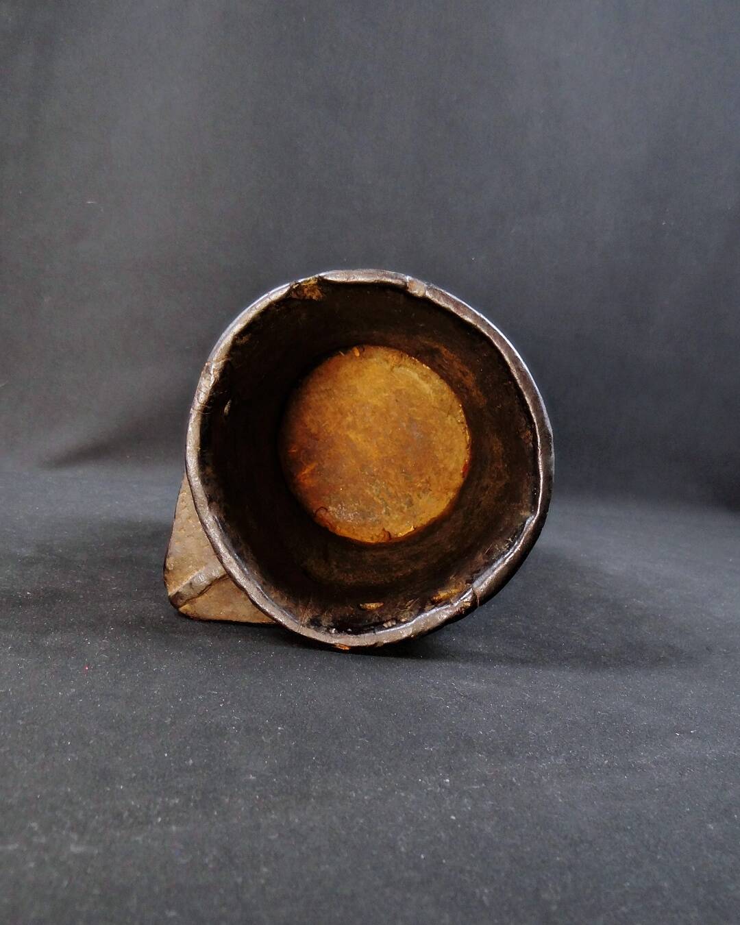 Nepalese milk jug in brown patina wood, Sherpa folk craft, 20th century