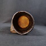 Nepalese milk jug in brown patina wood, Sherpa folk craft, 20th century