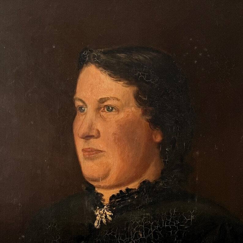 Antique Oil Painting on Canvas With Frame "Portrait of Noble Lady