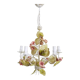 Painted metal chandelier decorated with pink and foliage with 5 lights. Year 80 90