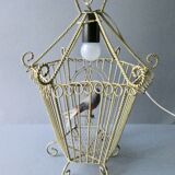 Chandelier suspension in metal, cage shape, from the 60s