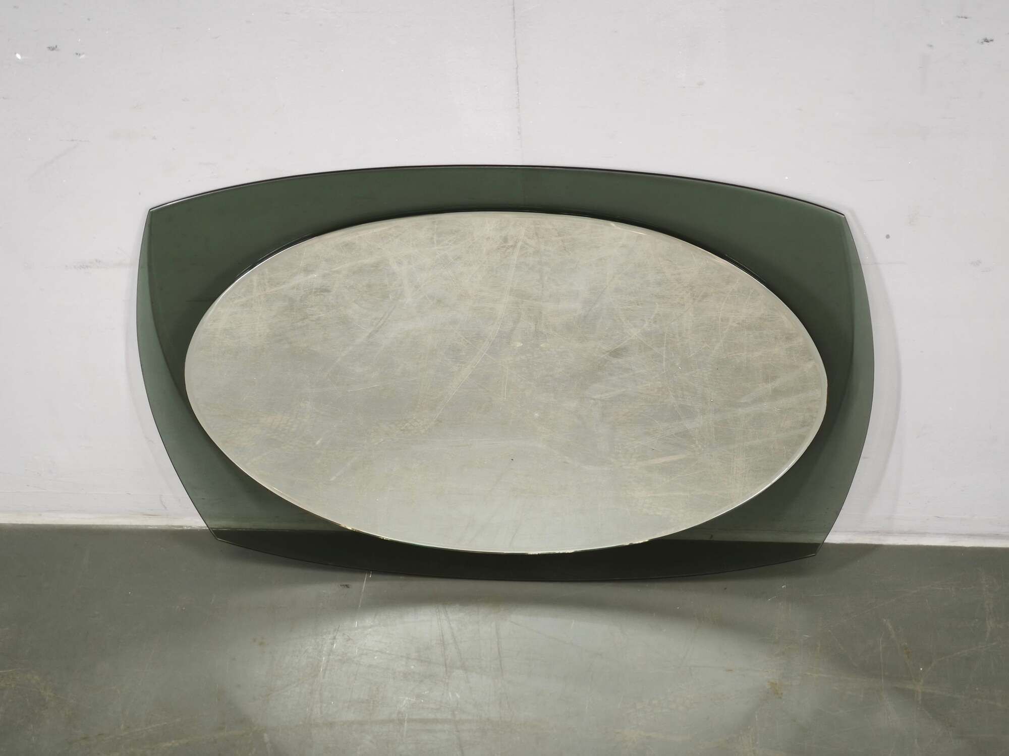 Italian Modernist Smoked Glass and Beveled Mirror, 1970s