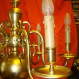 Dutch chandelier in solid bronze with 6 light arms, early 20th century.