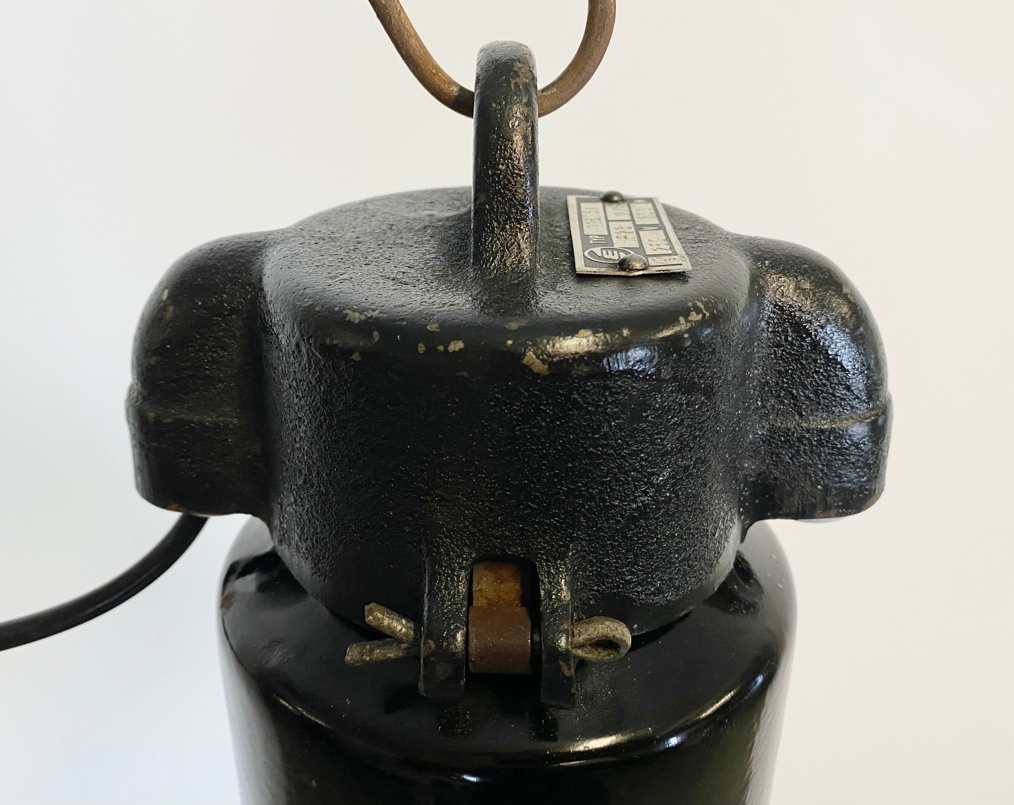 Industrial black enamel pendant light, 1930s