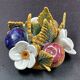 Candlestick with flowers and fruits in slip, Malicorne ceramic